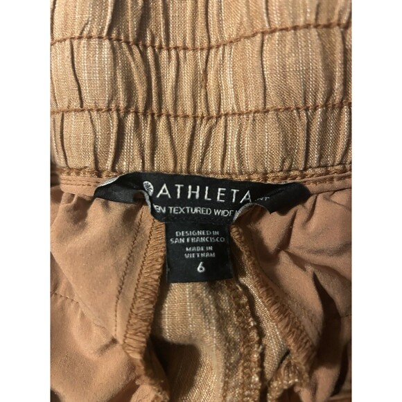 Athleta Linen Textured Wide Leg Cropped Pants Brown Tan Striped Women’s Size 6 - Picture 3 of 4